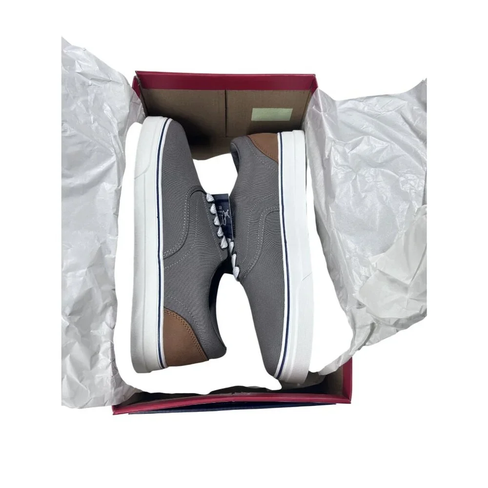 Chaps Mens Chace Low-Top Canvas Sneakers With Brown Heel Lace Up Size ‎ 10 NEW